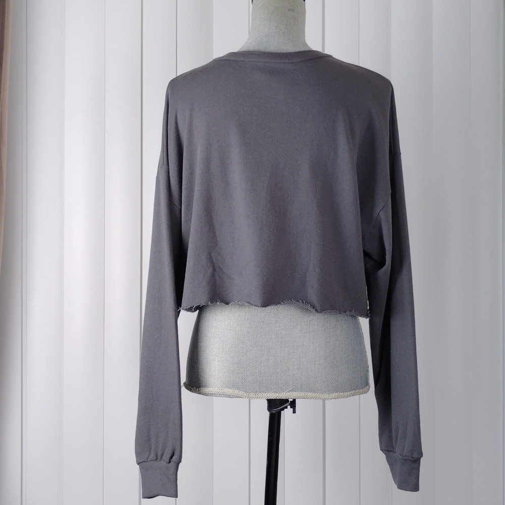 Windsor Distressed Grey Motorcycle Graphic Cropped Sweatshirt - Picture 3 of 14